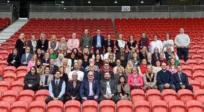 ASC A group of adult social care staff with at the front Director for Finance Richard Gibson, Chief Executive Mark Palethorpe, Councillor Andy Bowden, Cabinet Member for Health and Social Care, Council Leader Councillor Anthony Burns ad Executive Director for