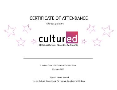 Creative Careers Event Certificate of Attendance