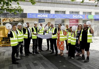 Skills academy Officers and councillors in front of the new Skills Academy base